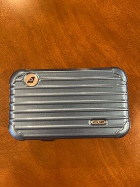RIMOWA Blue Hard Shell Mini Case EVA Air First Class Amenity Kit Toiletry Travel
